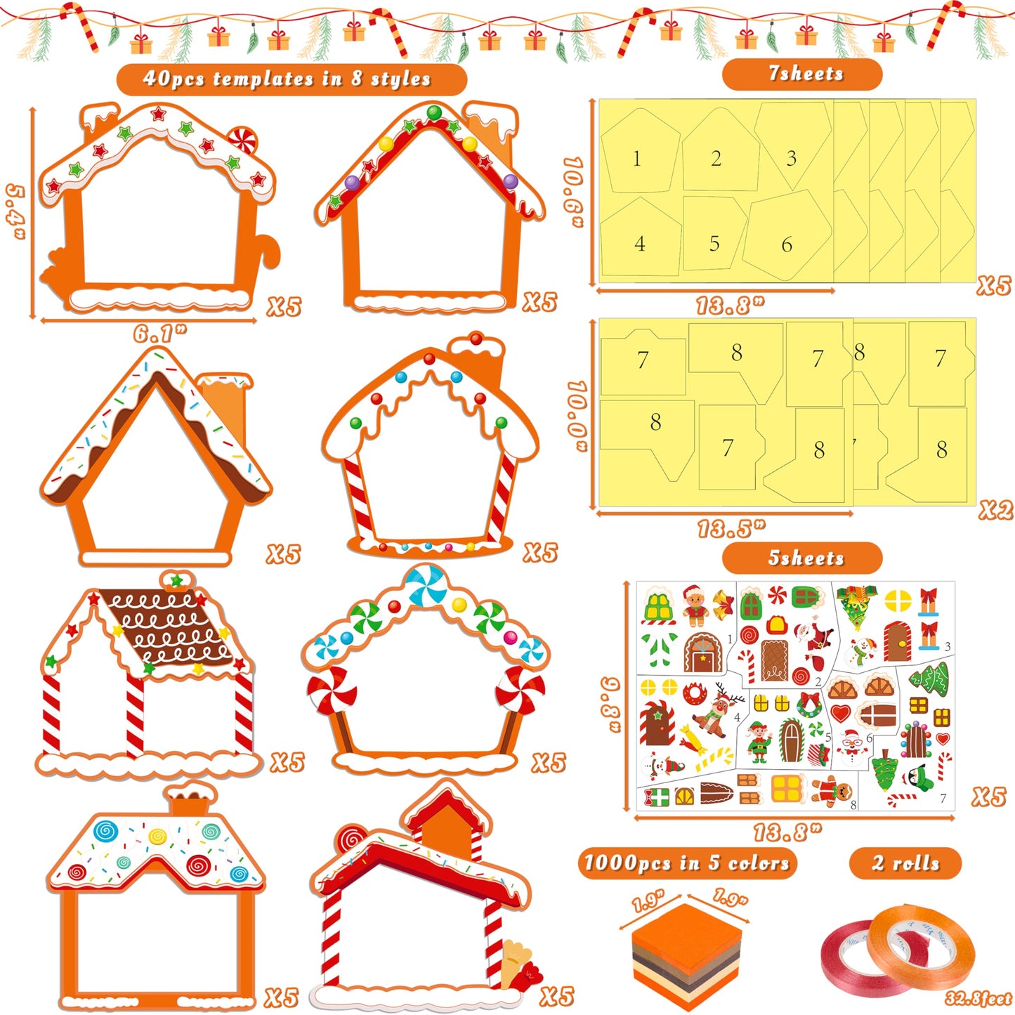 Renbuzhu 40PCS Christmas Crafts Bulk: Gingerbread House Paper Suncatchers DIY Kit for Winter Xmas Holiday Activities Decorations, Window Stained Glass Effect Art Ornaments
