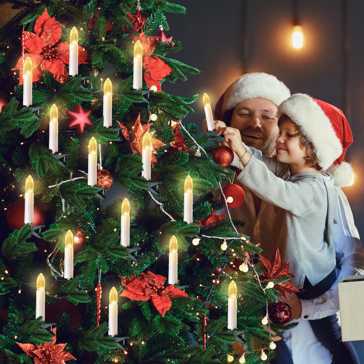Hohean 20 Pcs Christmas Tree Flameless LED Candle Lights, White Flickering Candle String Lights with Remote Timer and 8 Modes, Xmas Taper Candles with Tree Clips for Holiday Garden Wedding Indoor