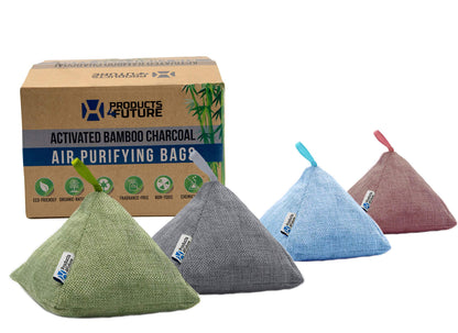 Products4Future® 4 Pack of 200g Naturally Activated Bamboo Charcoal Air Purifying Bags | Natural Home Deodorizer Bags | Charcoal Bags Odor Absorber For Pets | Odor Eliminator Air Freshener