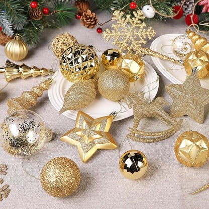 SHareconn 100pcs Christmas Tree Decorations Ornaments Set, Shatterproof Plastic Baubles Decorative Balls for Xmas Tree Decor Holiday Wedding Party, Gold