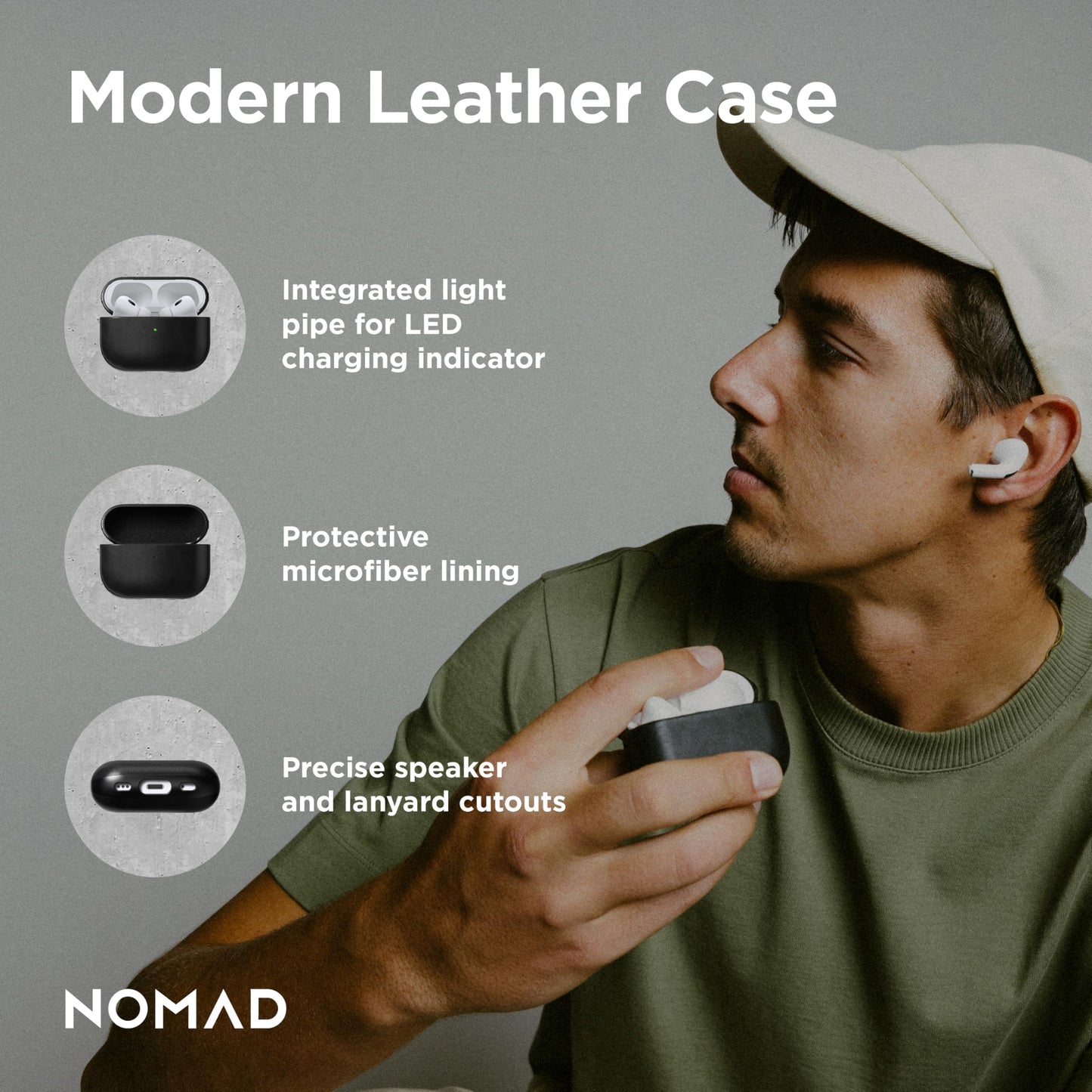 Nomad Airpods Pro 2 Case in Black Horween Leather, AirPods Pro 2nd gen Case Cover, Compatible with AirPods Pro Case 1st gen and 2nd, Case Cover, Qi and MagSafe Charging Compatible