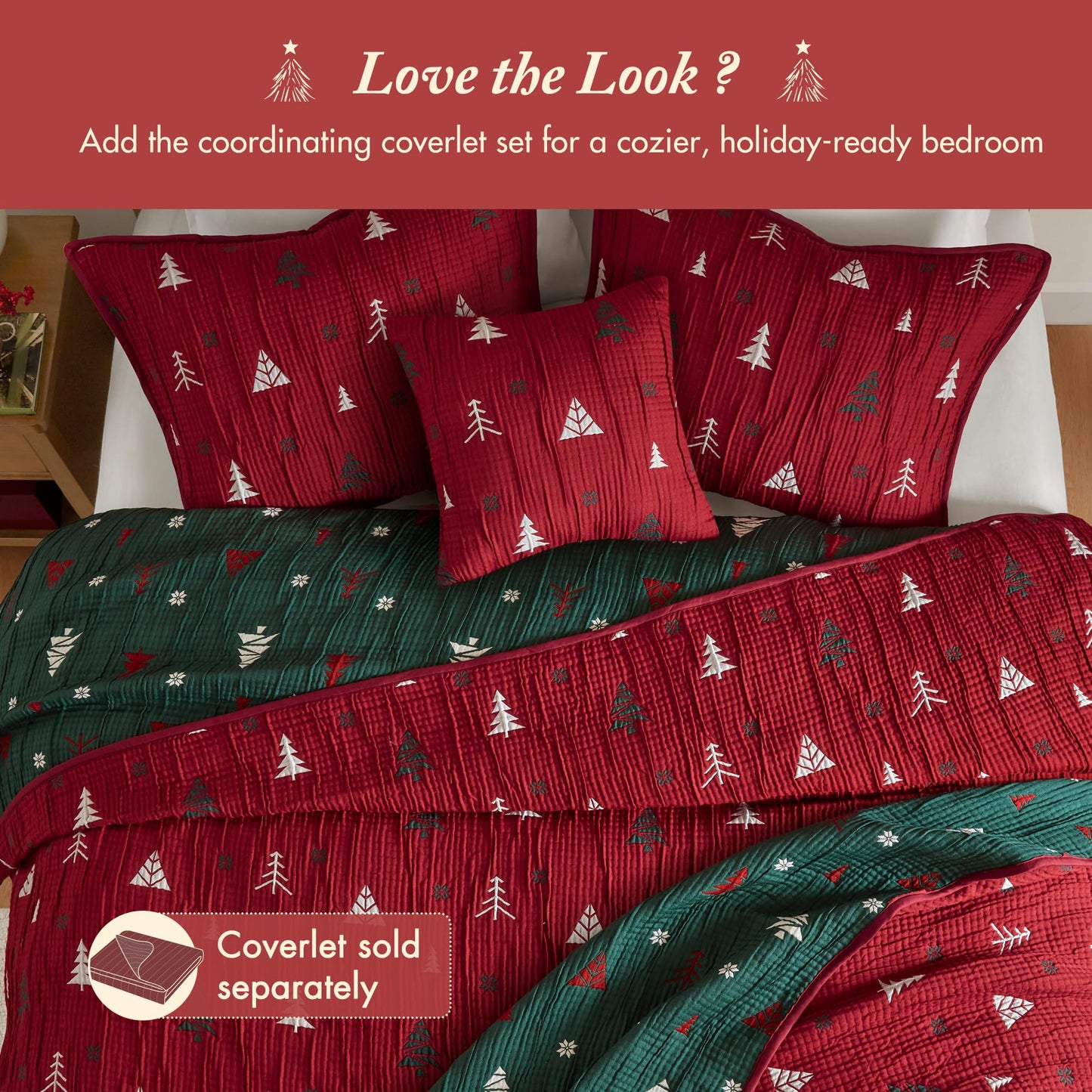 Madison Park Christmas Throw and Decorative Pillow Set, Festive Reversible Jacquard, All Seasonal Lightweight 2-Piece Bedding, 50" W x 70" L, Red/Green