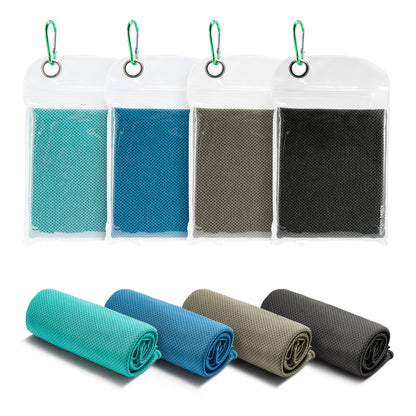 Amazon Basics Cooling Towels for Neck and Face, Sports, Workout Recovery, 40" x 12", Black/Gray/Aqua/Navy, 4-Pack