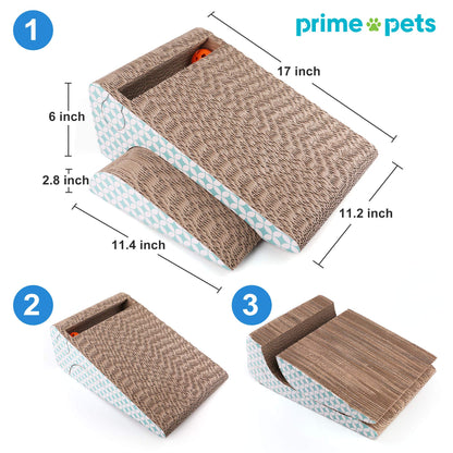 PrimePets Cat Scratcher Cardboard with Catnip, Removable Cat Scratching Pad with Ball, 2-in-1 Corrugated Cat Scratch Lounge Sofa Refill