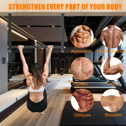 HWOOUSA Ceiling Mounted Pull Up Bar, 700 LBS Heavy Duty 4 Adjustable Pull Up Bar, 24" Rafter Pull Up Bars, Ceiling Joist for Garage/Gym/Basement with Comfortable Grip & Round Anchors