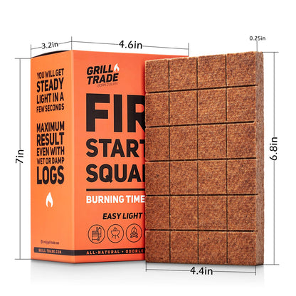 Grill Trade Fire Starter Squares 144, Easy Burn Your BBQ Grill, Camping Fire, Wood Stove, Smoker Pellets, Lump Charcoal - Fireplace Cubes - Ideal Barbeque Accessories