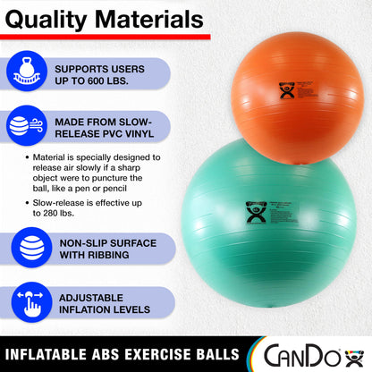 CanDo Inflatable Exercise Ball - Green 25.6", Durable Extra Thick Non-Slip Stability Ball for Core Workouts, Yoga, Pilates, Active Seating, Physical Therapy, Pregnancy, Home Gym, Flexibility