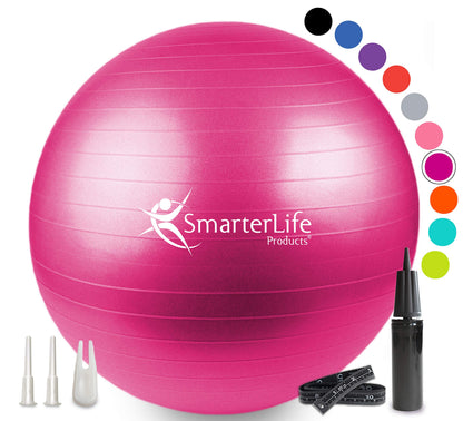 SmarterLife Exercise Ball Yoga Ball for Fitness, Balance, Stability, or Pregnancy, Gym Ball for Core Workout, Physical Therapy, Yoga Ball Chair for Office, Anti-Slip Anti-Burst