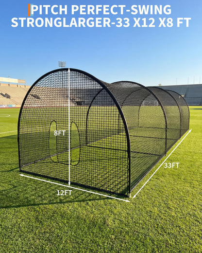 32 X 12 x 8 Ft Baseball Batting Cage, Large Baseball Training Equipment for Backyard, Portable Softball Netting Cages with Frame, Pitching Machine Hole & Detachable Door –for Hitting Pitching Practice