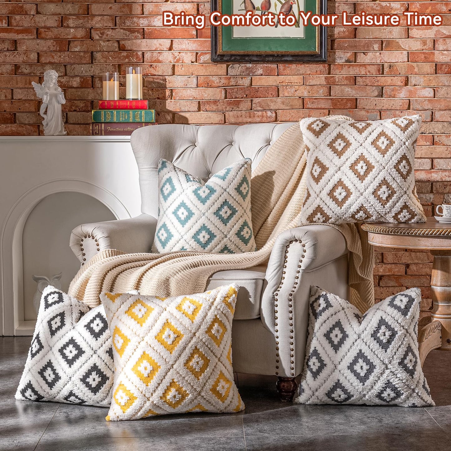 AmHoo Pack of 2 Decorative Throw Pillow Covers Rhomboid Luxury Super Soft Plush Set Case Cushion for Couch Sofa Bedroom 18 x 18-Inch Steel Grey
