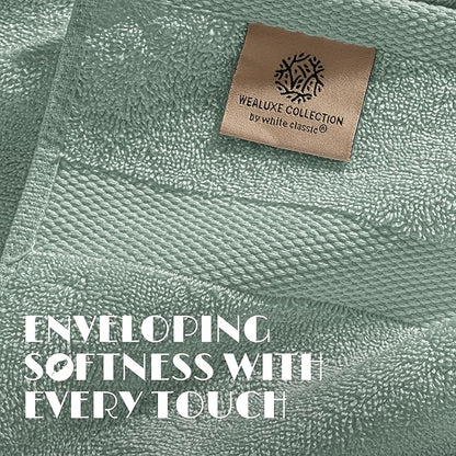 White Classic Wealuxe Green Bath Towels 24x50 Inch, Cotton Towel Set