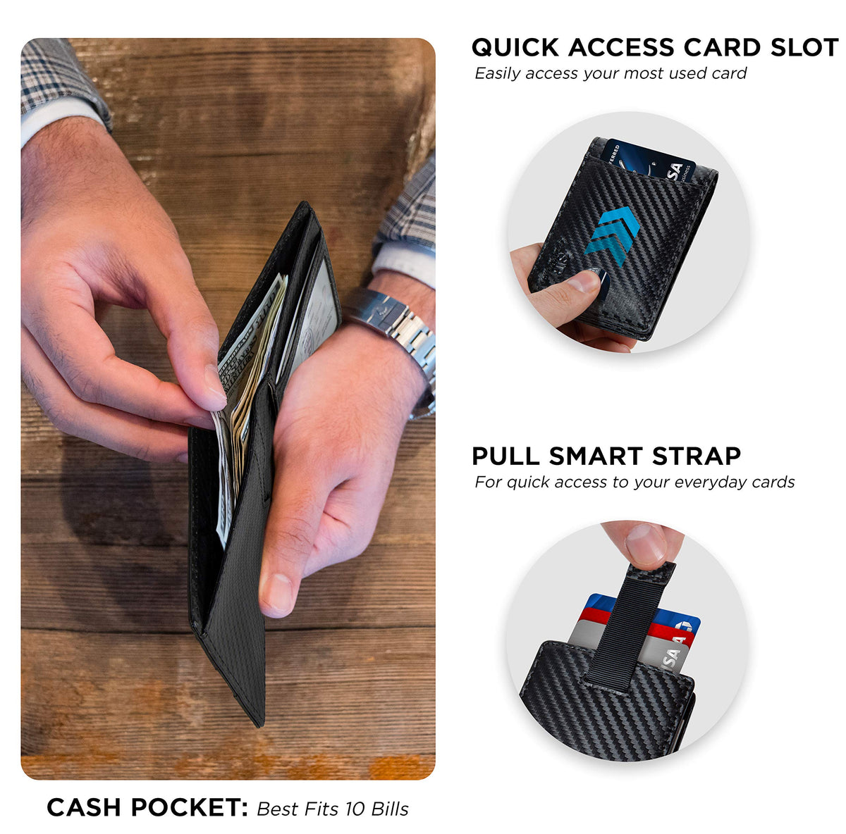 SERMAN BRANDS RFID Blocking Slim Bifold Genuine Leather Thin Minimalist Front Pocket Wallets for Men Billfold Wallet Men Gift (Modern Black 2.0)