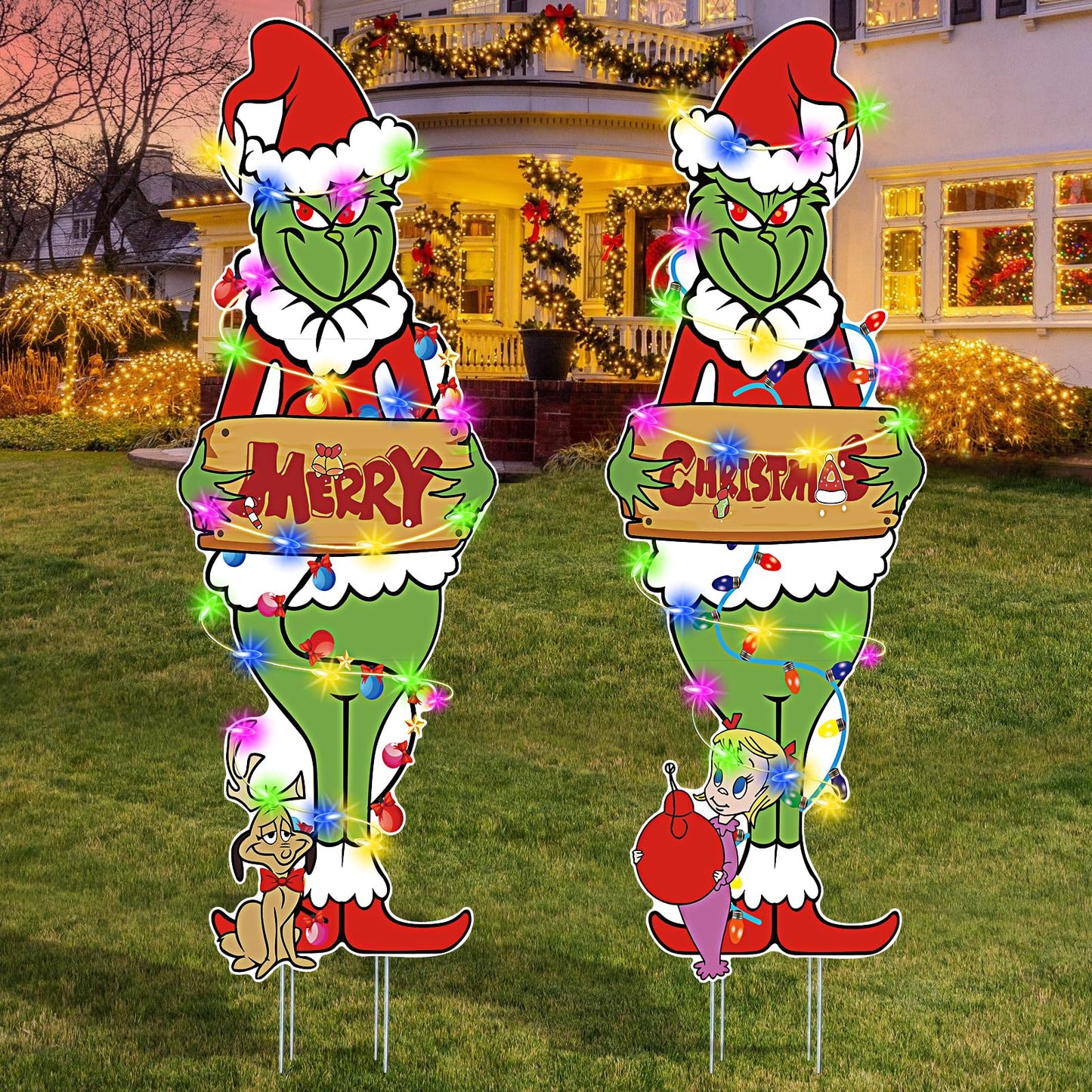 HEORIM 2 Pcs Large Christmas Outdoor Decorations with Metal Stakes Merry Christmas Yard Signs for Lawn, Garden Yard Decor