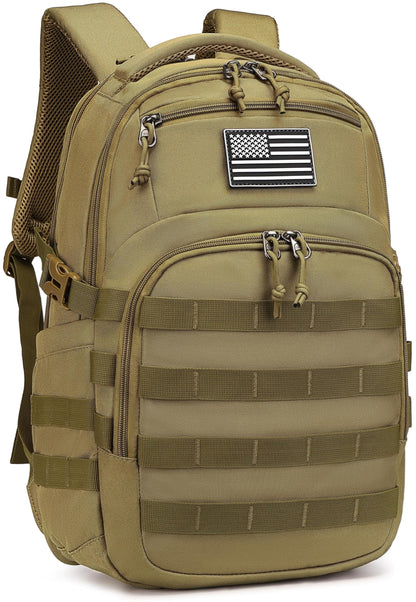 Wotony Military tactical backpack, nylon military MOLLE backpack, 3-day assault bag, used for outdoor hiking, camping and hunting (Khaki)