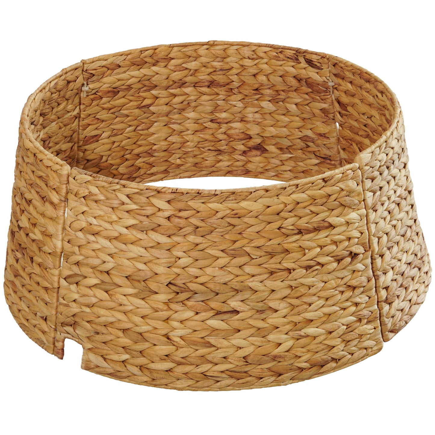 MIXUMON Handmade Water Hyacinth Christmas Tree Collar 24" – Rustic Basketweave Tree Base Cover, Eco-Friendly Skirt Alternative with Cord Cut-Out (Natural)