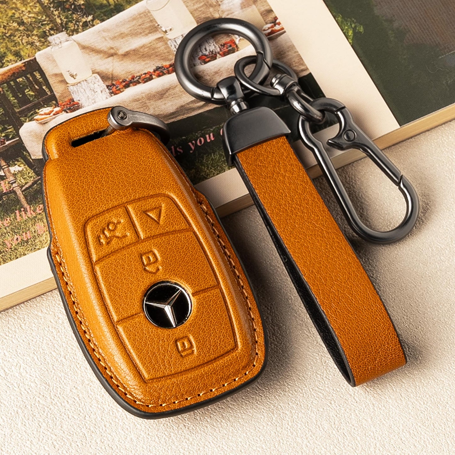Smyfob Mercedes Benz Key Fob Cover Leather Car Key Case 2026 2025 2024 2023 2022 GLE350 GLE450 GLS450 GLS580 GLA250 GLA35 EQB CLA250 CLA35 CLA45 AMG GT