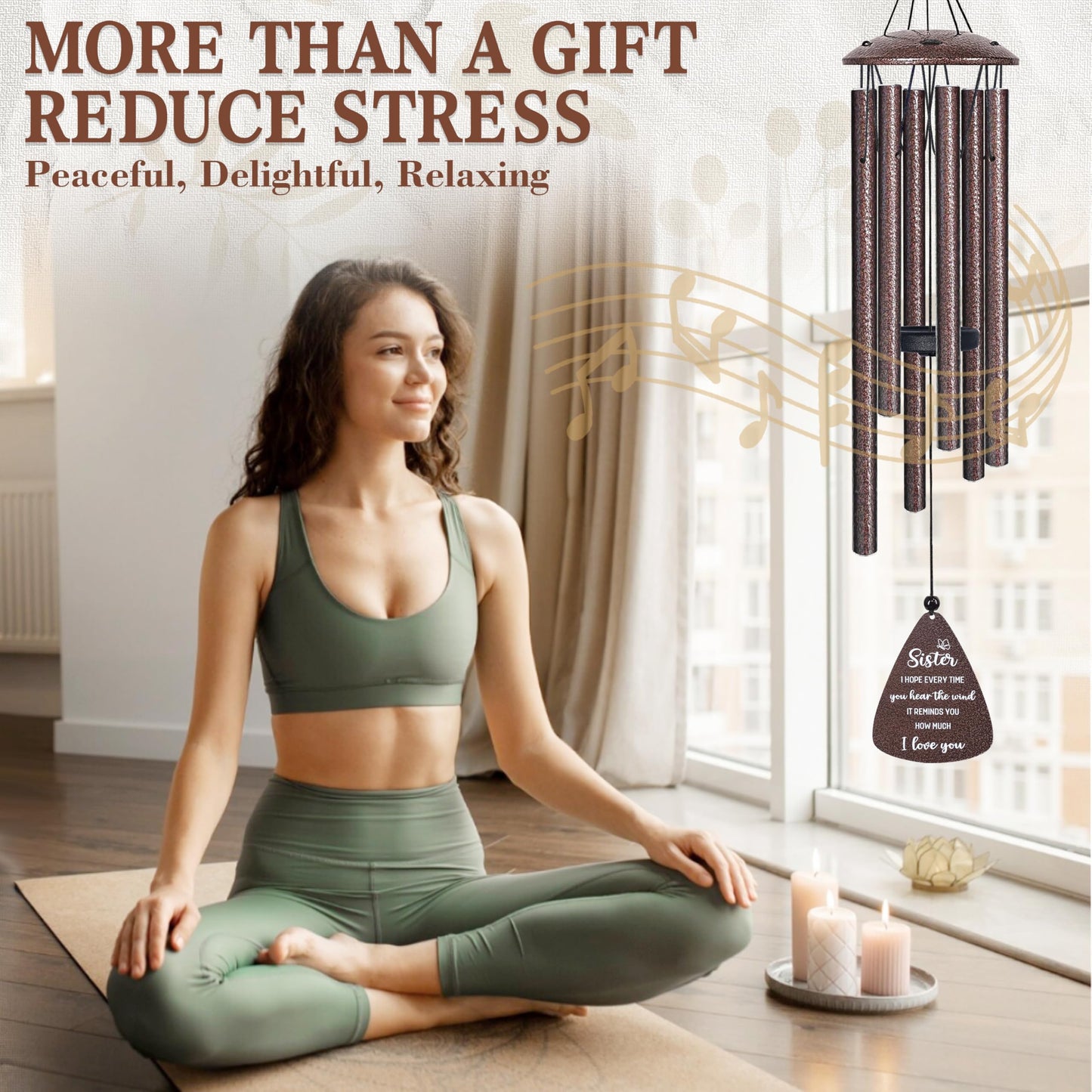 Sister Gifts, 32" Bronze Wind Chimes, Sister's Birthday Gifts from Sisters Brother, Sisters in Law Gift, Best Sister Ever Gift for Women Birthday Christmas Mother's Day, Home Decor