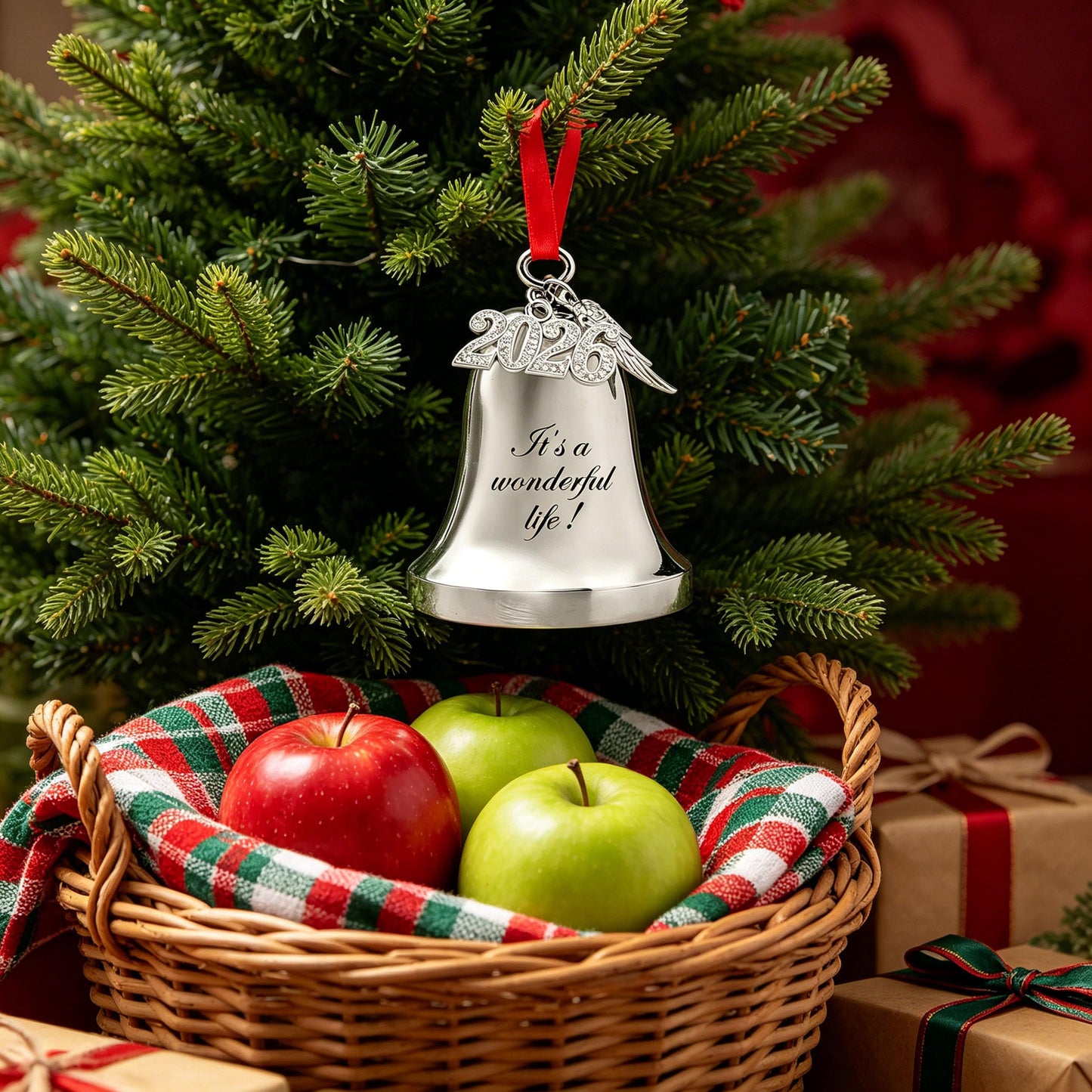 WANSHUNLMI It's a Wonderful Life Christmas Bell Ornament, Silver Metal, 2.9 x 2.4 inch, Real Bell with 2026 and Wing Charm Accent (It's a Wonderful Life)
