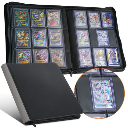 PREZA Toploader Binder - Holds 216 Top Loaders - 9 Pocket Trading Card Storage with Double Sided Sleeves for TGC and Sports 3" x 4" Top Loaded Trading Cards (Black)