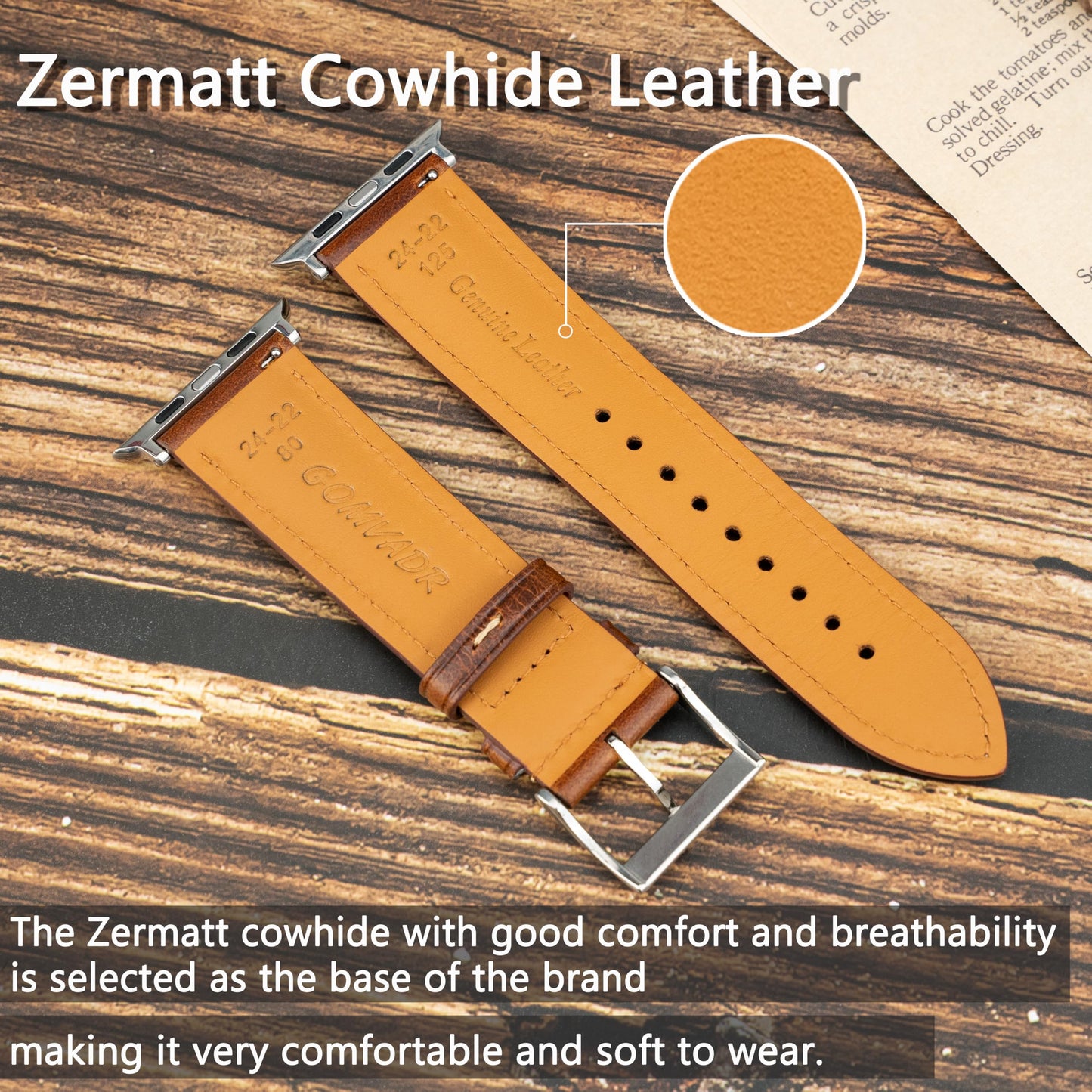 Gomvadr Leather Bands Compatible with Apple Watch Band 44mm 45mm 46mm, Oil Wax-tanned Leather Strap for Mens Apple Watch Series 11 10 9 8 7 6 5 4/SE3 (Tan/Silver Buckle/Contrast Stitch)
