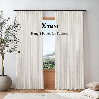 XTMYI Linen Cotton Farmhouse Curtains for Living Room Bedroom 84 Inches Long Two Sheer Hook Belt Pleated Back Tab Birch Off White Ivory Neutral Boho Sour Cream Curtain Drapes 84 Length 2 Panels Set