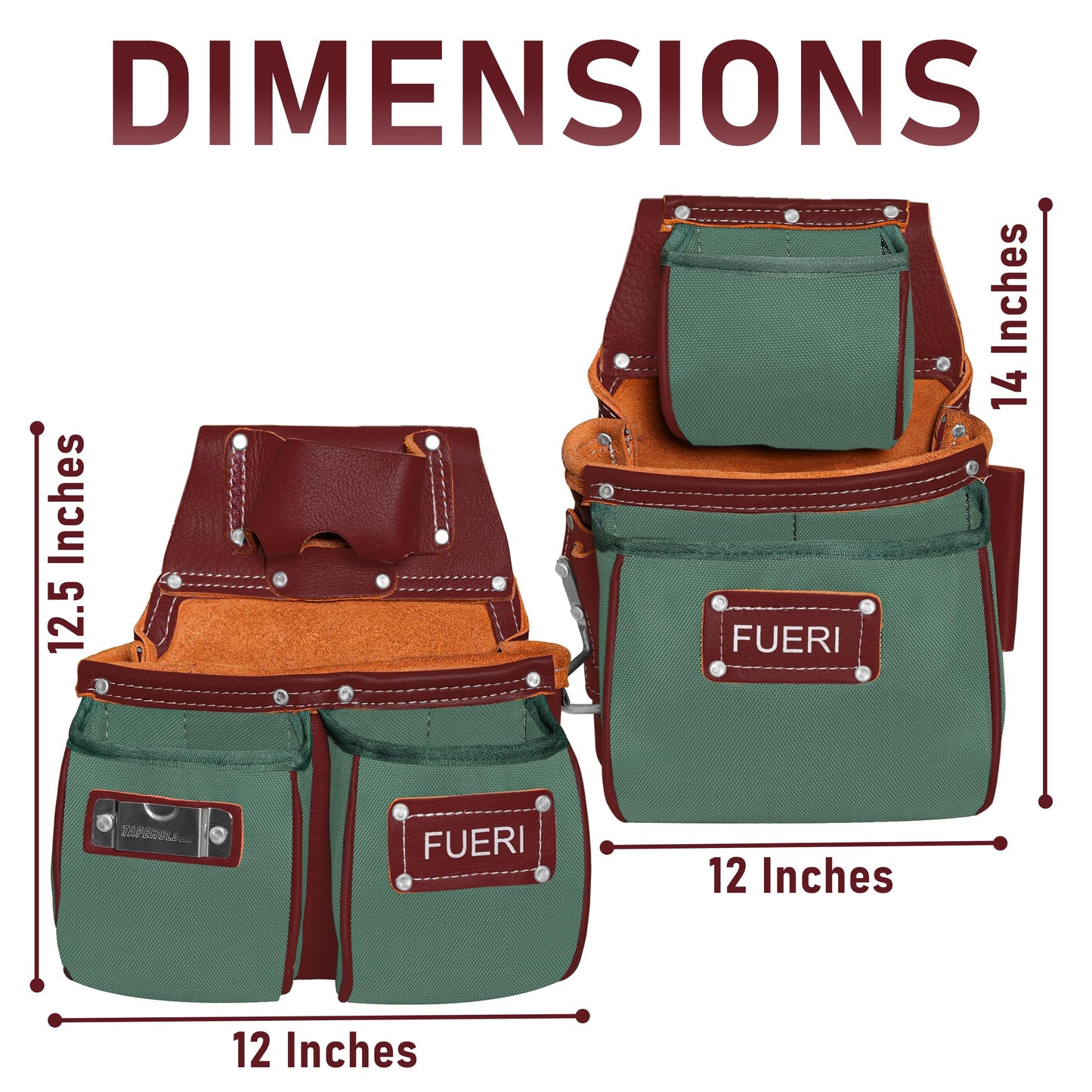 FUERI Electrician's Heavy Duty Tool Belt with Suspender, Made of Thick Leather and Durable Nylon, Comes with Adjustable Padded Tool Belt, Storage Capacity Tool Pouches, Hammer Holder, And Loops.