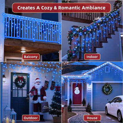 1332 LED 132ft Christmas Lights with 296 Drops, 12 Lighting Modes Blue Christmas Decoration Twinkling Lights Dimmable, Timer Outdoor Waterproof Fairy Lights for Indoor Xmas Garden House Eaves Roof
