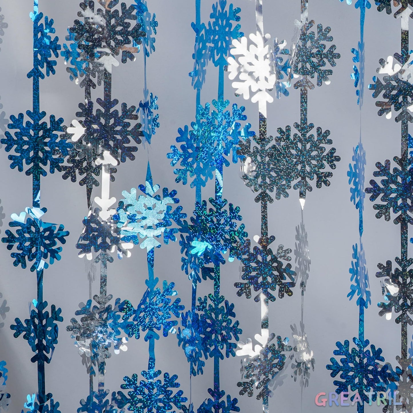 Silver Blue Snowflake Fringe Curtain - GREATRIL Winter Onederland Streamers Backdrop with Sparkling Snowflake for Christmas Birthdays Party Decoration -3.2ft x 6.5ft - 2 Pack
