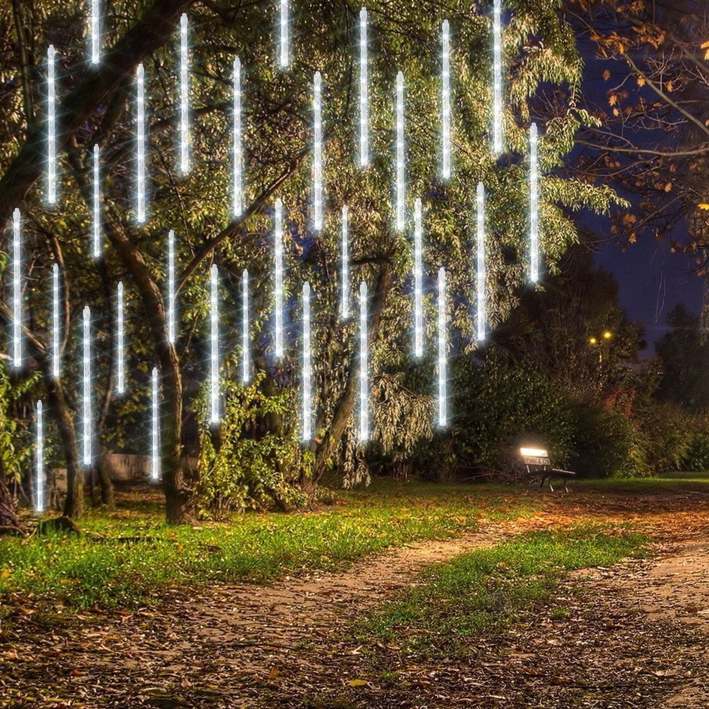 Dazzle Bright 864 LED Christmas Light, Meteor Shower Rain Lights 11.8 Inch 24 Tubes, Waterproof Plug in Falling Rain Lights Christmas Decorations for Xmas Bushes Tree Yard Party (White)