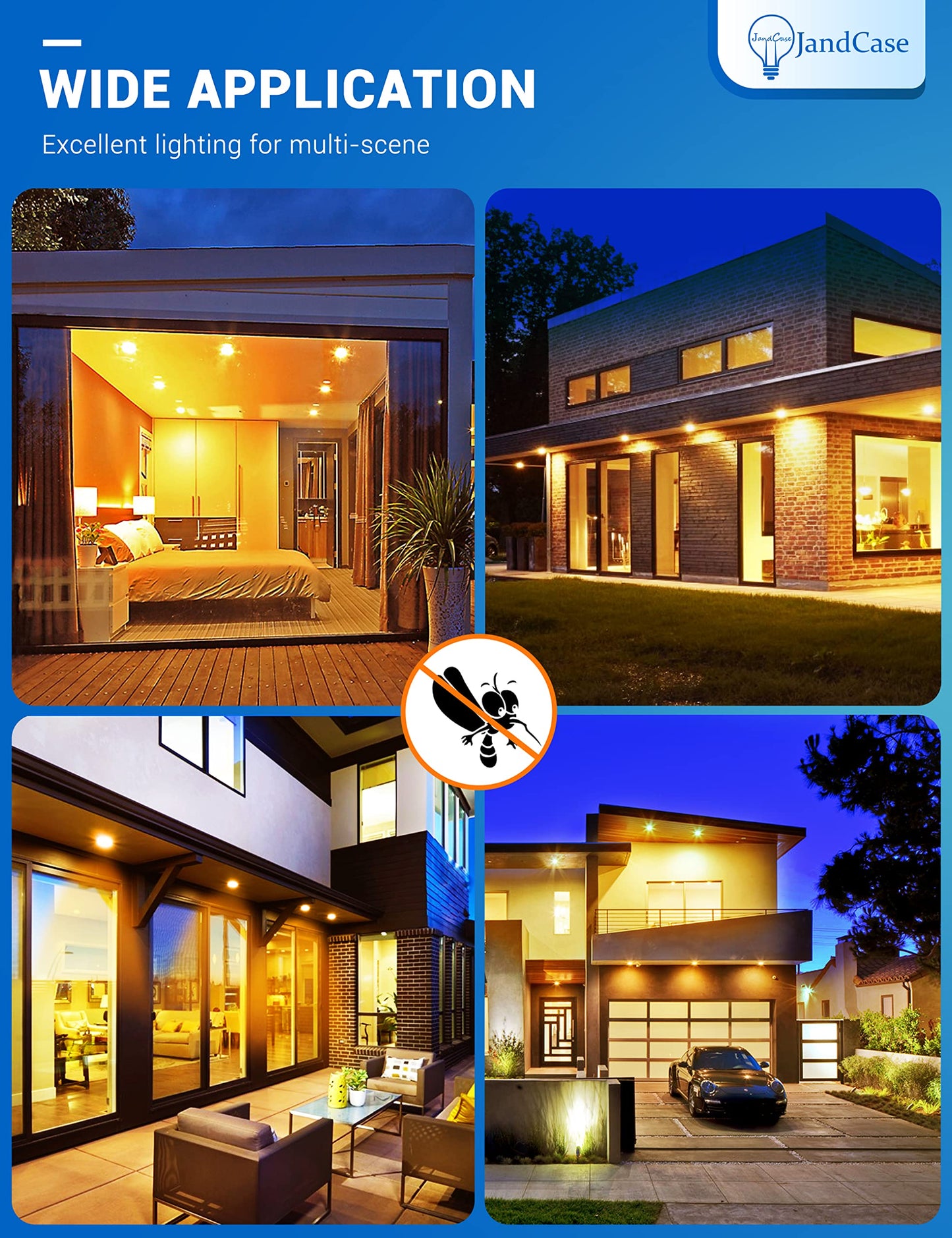 12W LED Bug Lights for Outside[4 Pack], JandCase Yellow Bug Light Bulbs Outdoor, 100Watt Equivalent, PAR30 Flood Light Bulbs for Porch, Patio, E26 Base, Non-Dimmable