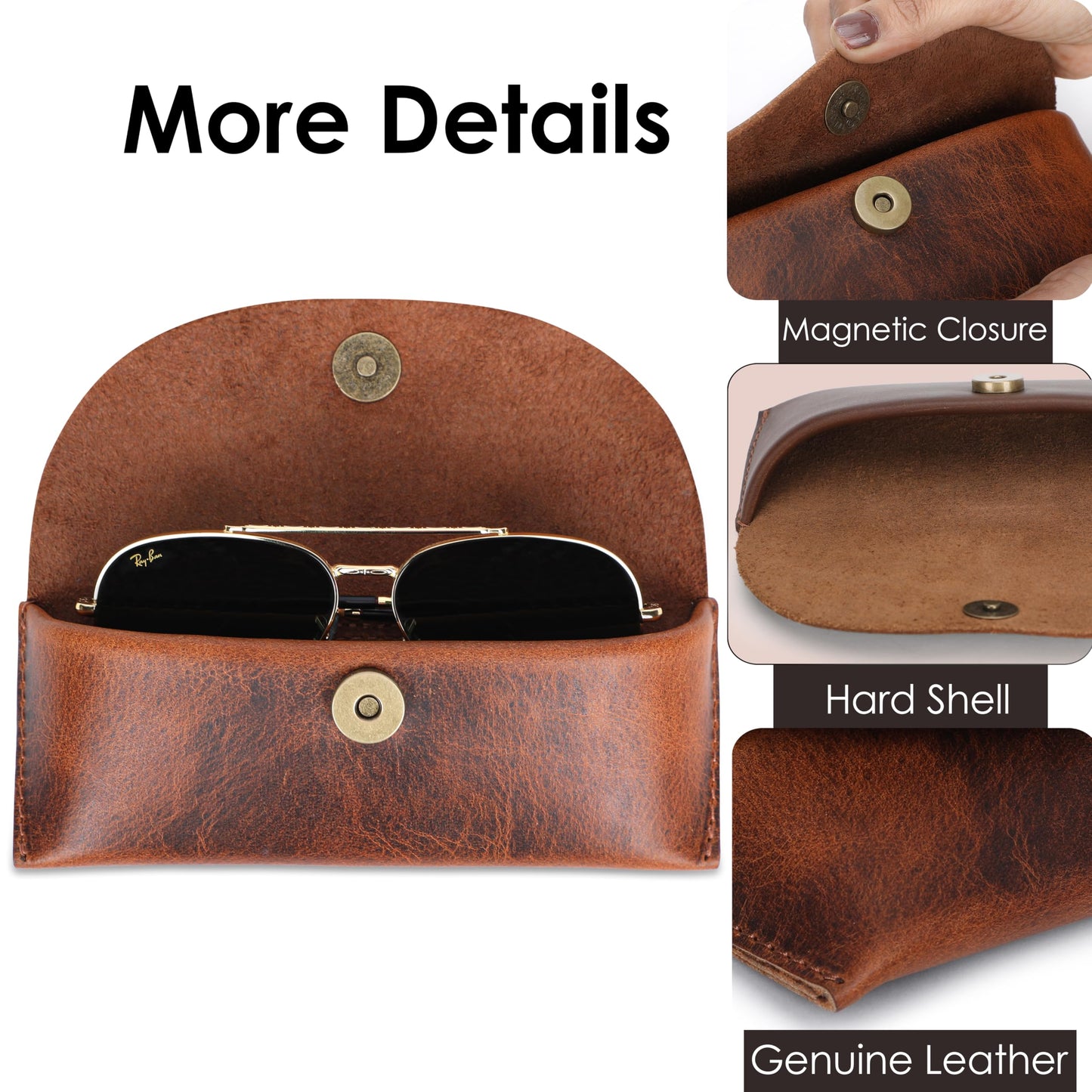 TheAntiq Leather Sunglasses Case Vintage Eyeglass Holder Handcrafted Soft Reading Glasses Pouch with Belt Loop Flexible and Slim Case for Men & Women