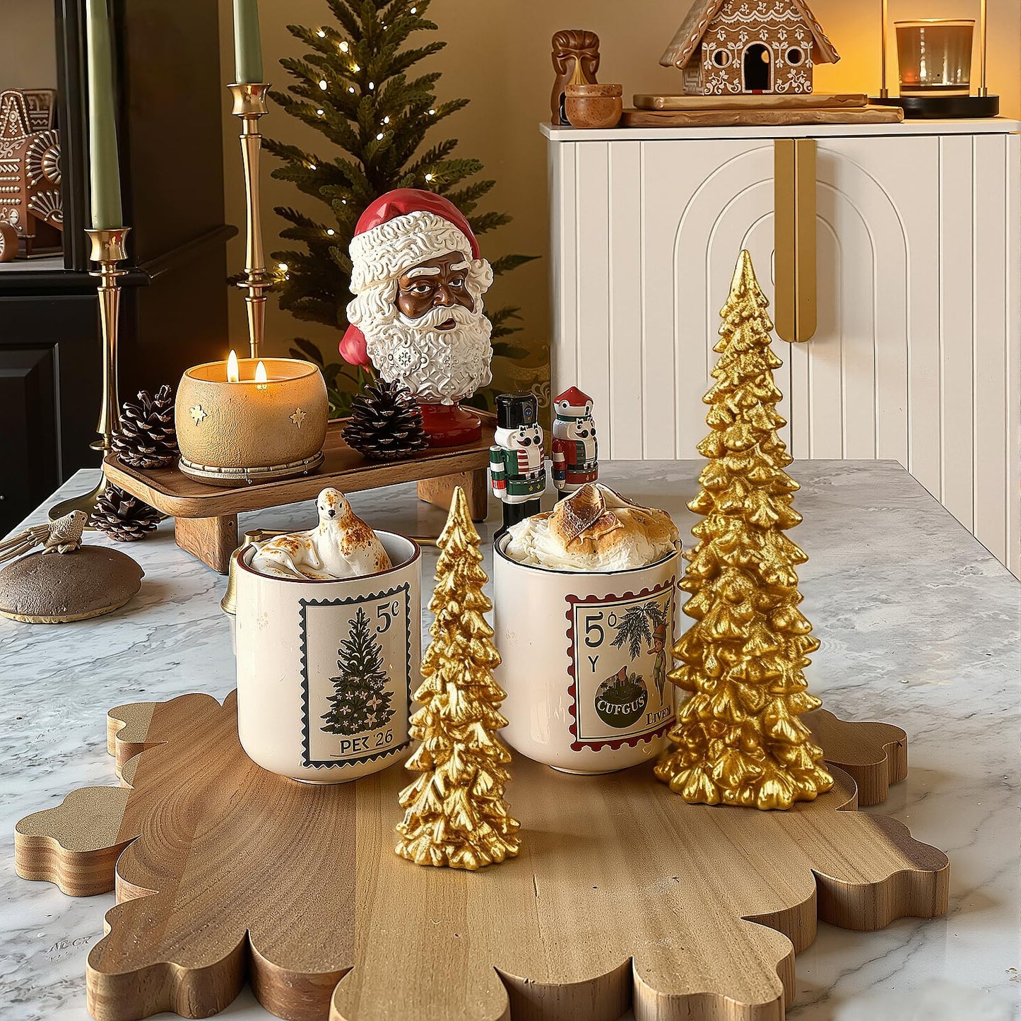 Set of 2 Gold Glitter Resin Trees,Small Pine Tree Figurines Decorative Christmas Trees Tabletop Centerpieces Decor for Christmas,Xmas,Holiday,9.6'' / 6.1''