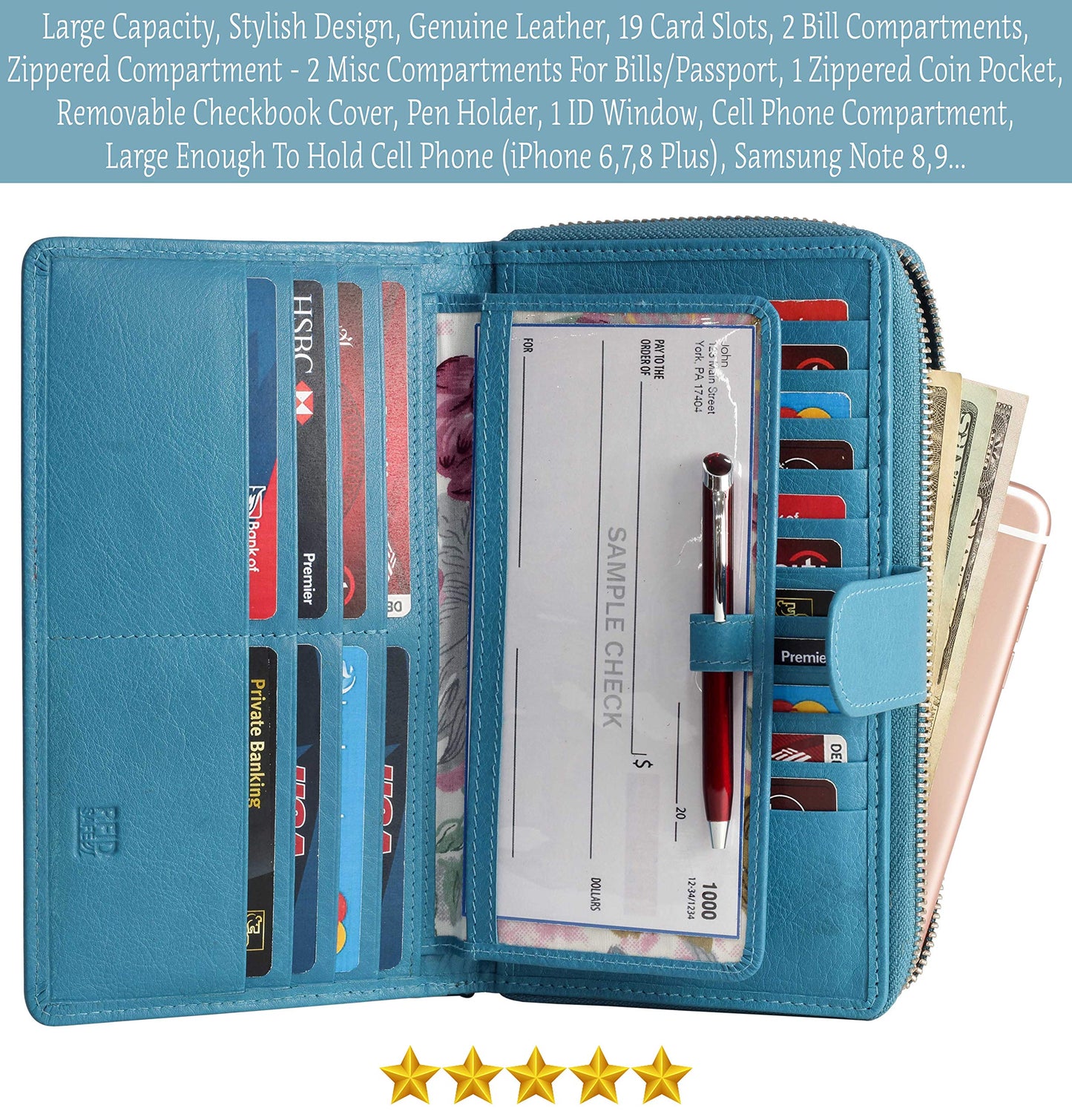 Mou Meraki Big Fat RFID Blocking Leather Organizer Checkbook Wallets For Women - Clutch
