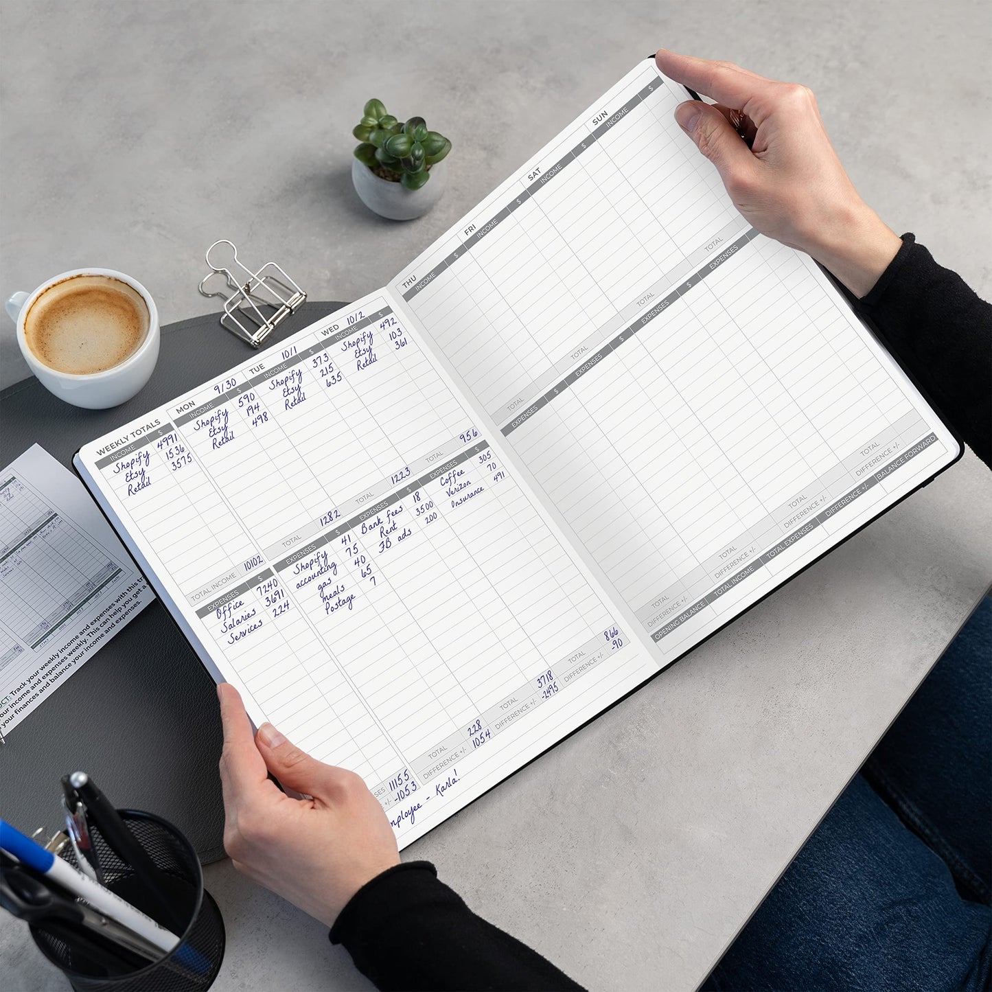 Clever Fox Income & Expense Tracker Large – Accounting & Bookkeeping Ledger Book for Small Business – 2-Year Record Notebook, A4 (Black)