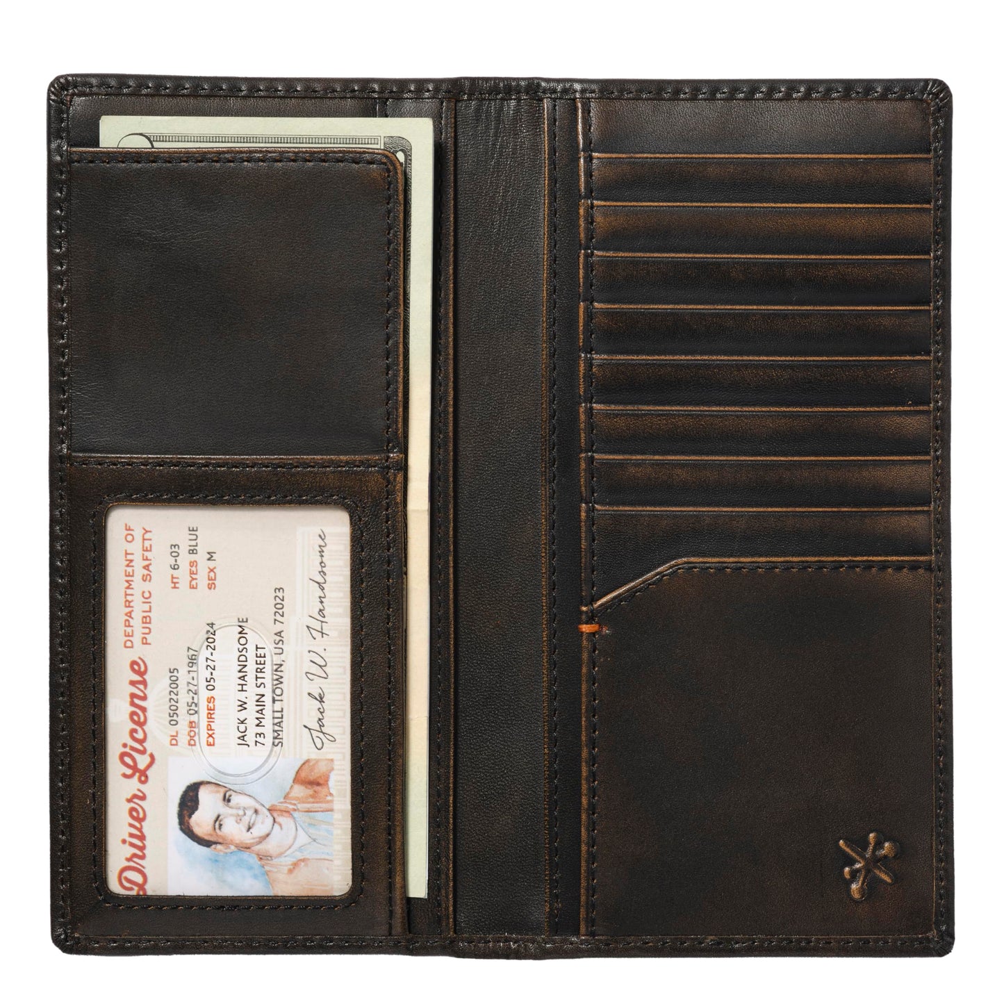 House of Jack Co. Skull Long Bifold Wallet for Men, Full Grain Cowhide Leather Biker Wallet, Rodeo Wallet, Black
