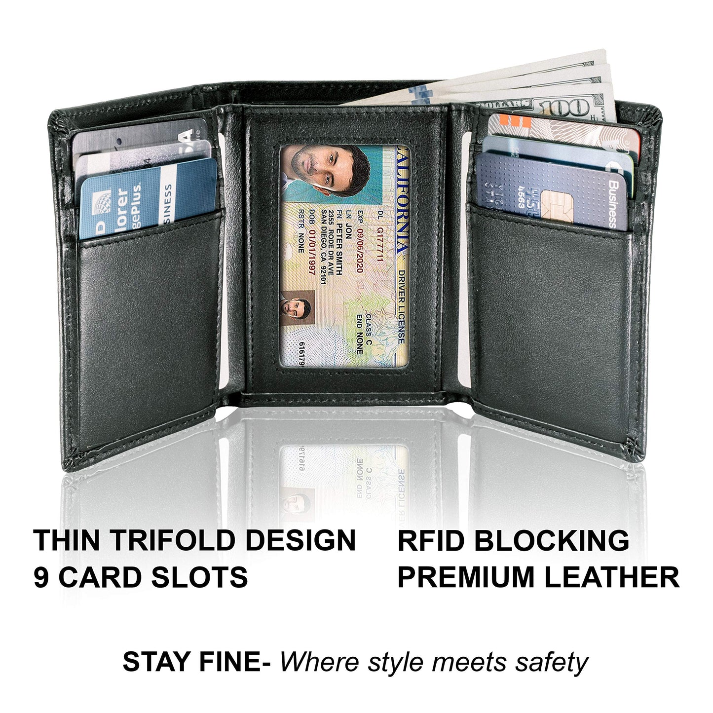 Top Grain Leather Trifold Wallet for Men | RFID Blocking | Ultra Strong Stitching | Extra Capacity Trifold Wallet | Thin and Sophisticated Tri-Fold Design