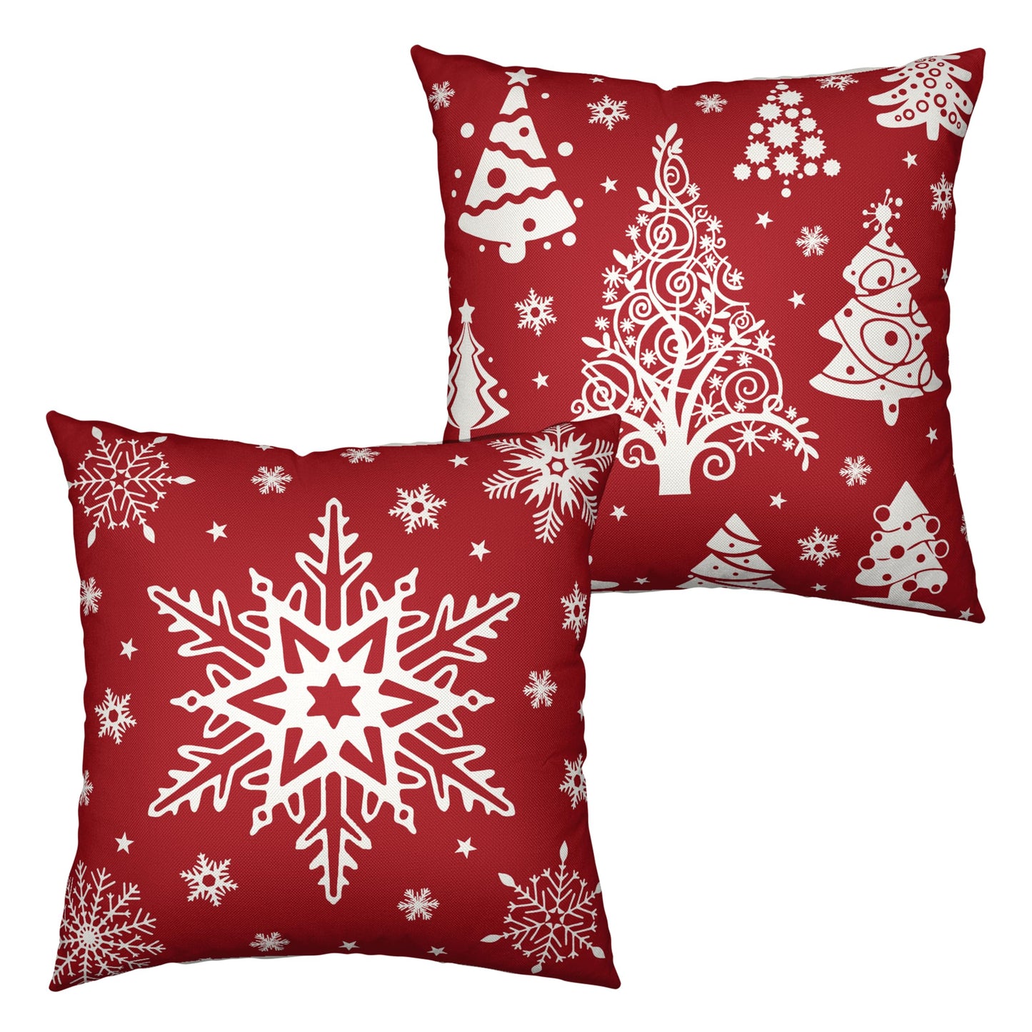 Kwlegh Red Christmas Pillow Covers 18x18 Winter Xmas Tree with Snowflakes Decorative Pillow Covers Set of 2 Holiday Cushion Case for Christmas Decorations Living Room Outdoor