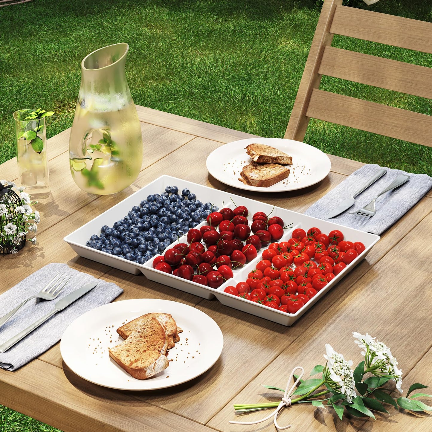 Lifewit Serving Tray Divided for Party Supplies, 6 PCS 15" x 10" Plastic Platters for Serving Food, White Reusable Tray for Veggie, Snack, Fruit, Cookies, Desserts in Kitchen/Pantry