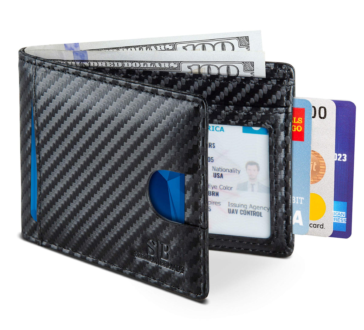SERMAN BRANDS RFID Blocking Slim Bifold Genuine Leather Thin Minimalist Front Pocket Wallets for Men Billfold Wallet Men Gift (Modern Black 2.0)