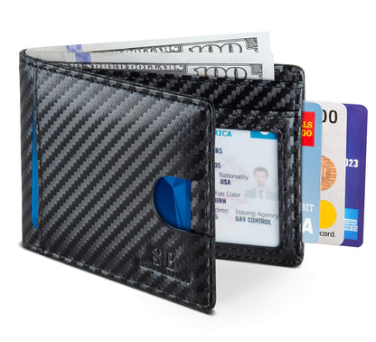 SERMAN BRANDS RFID Blocking Slim Bifold Genuine Leather Thin Minimalist Front Pocket Wallets for Men Billfold Wallet Men Gift (Modern Black 2.0)