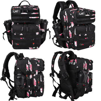 LHI Tactical Military Backpack for Men and Women 25L Army Assault Pack Bag Large Rucksack with Molle System-Flower