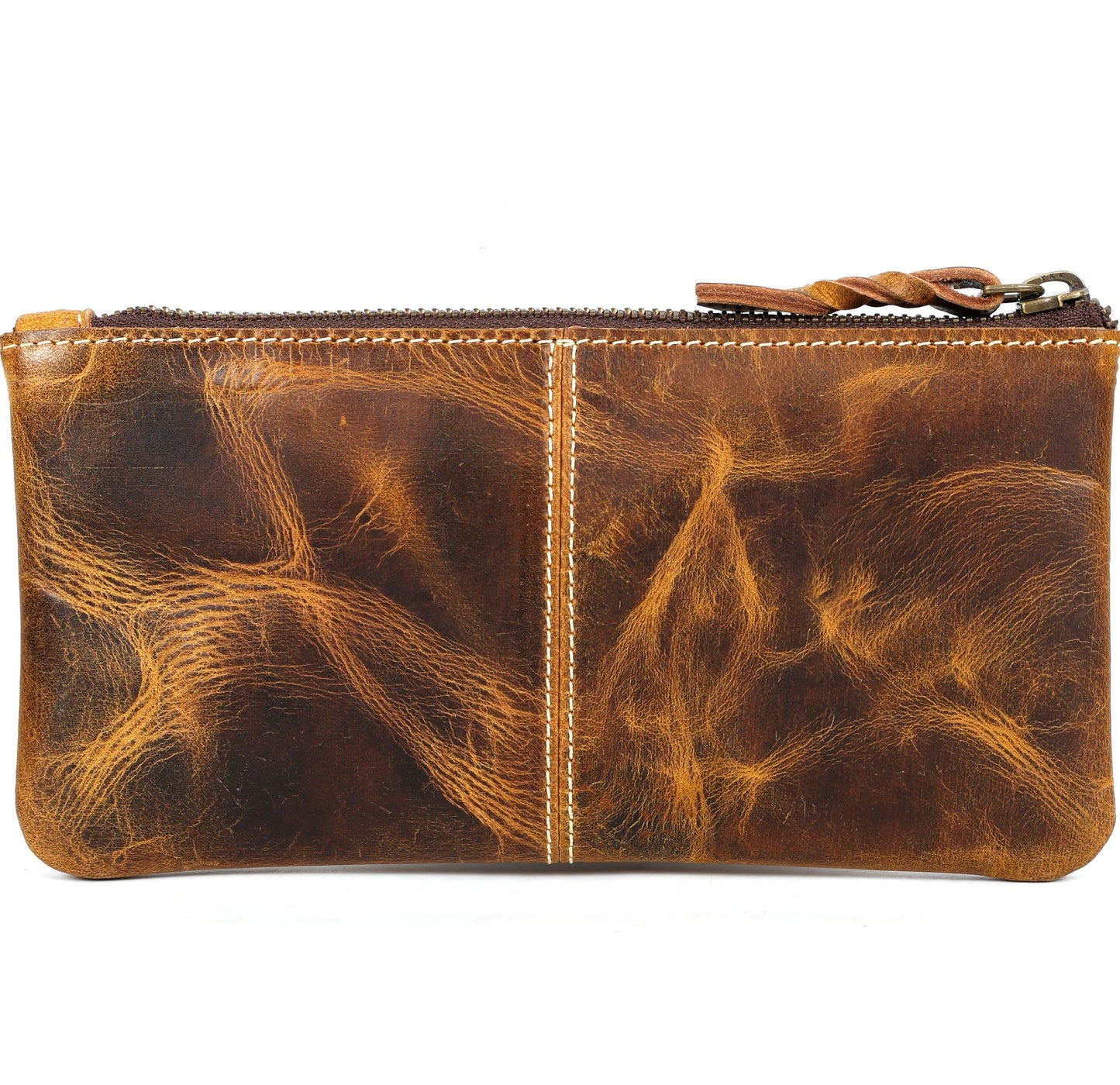 LEATHER TOWN Leather Pencil Case Pouch 8" x 4" - Leather Pen Case with Zipper (Antique Brown)