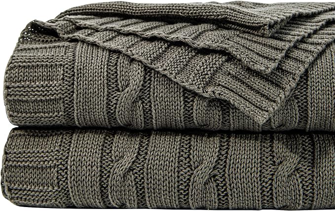 NTBAY 100% Pure Cotton Twin (60x80) Cable Knit Throw Blanket, Super Soft Warm Knitted Blanket for Bed, Sofa, Chair, Couch - Extra Cozy, Machine Washable, Comfortable Home Decor, Grey