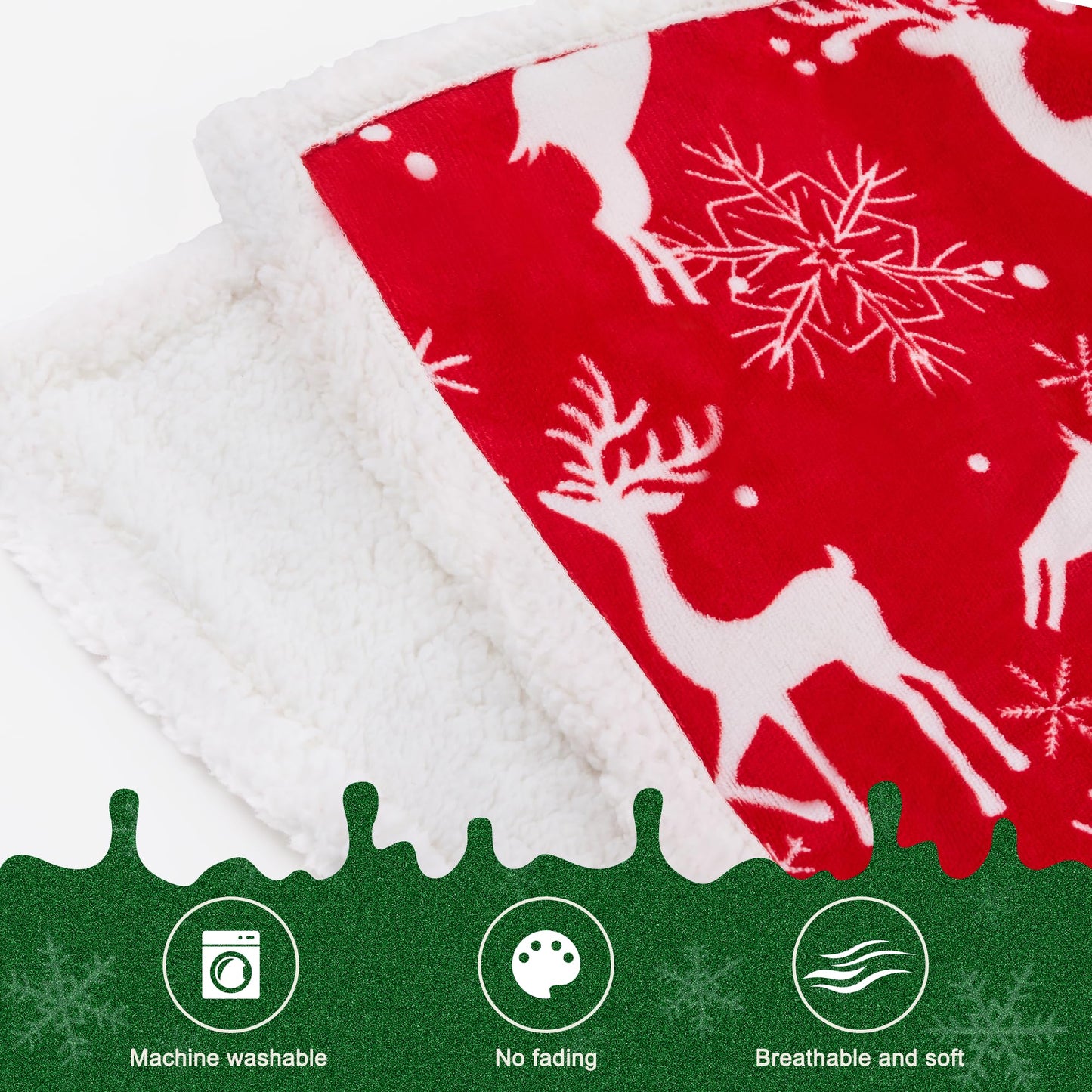 NORD ECO Christmas Throw Blanket, Christmas Decorations Gifts for Women, Sherpa Flannel Fleece Winter Holiday Blanket, Fluffy Cozy Soft Christams Throws for Couch Sofa Bed, Reindeer Stars, 50" X 60"