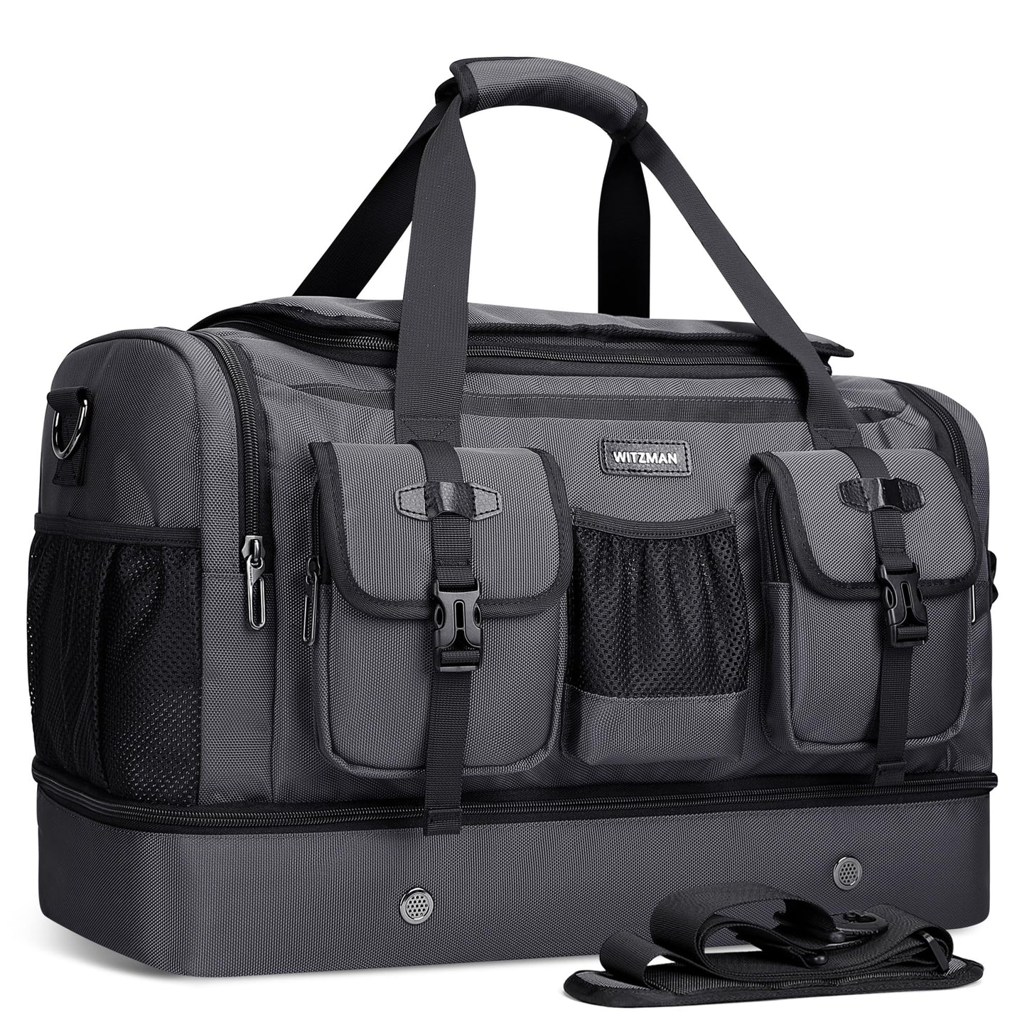 WITZMAN Duffle Bag for Men Large Carry On Travel Mens Weekender Overnight Bags with Shoes Compartment for Sports Gym(B723 Silvery Grey)