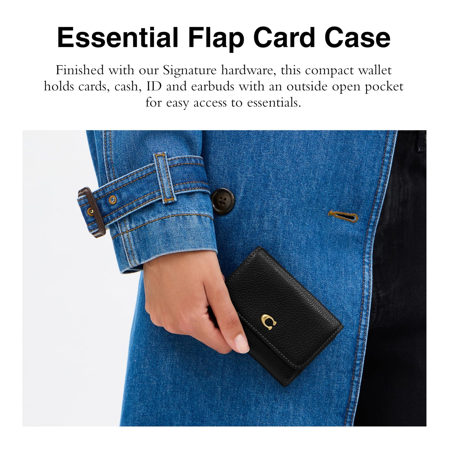 COACH Polished Pebble Leather Essential Flap Card Case