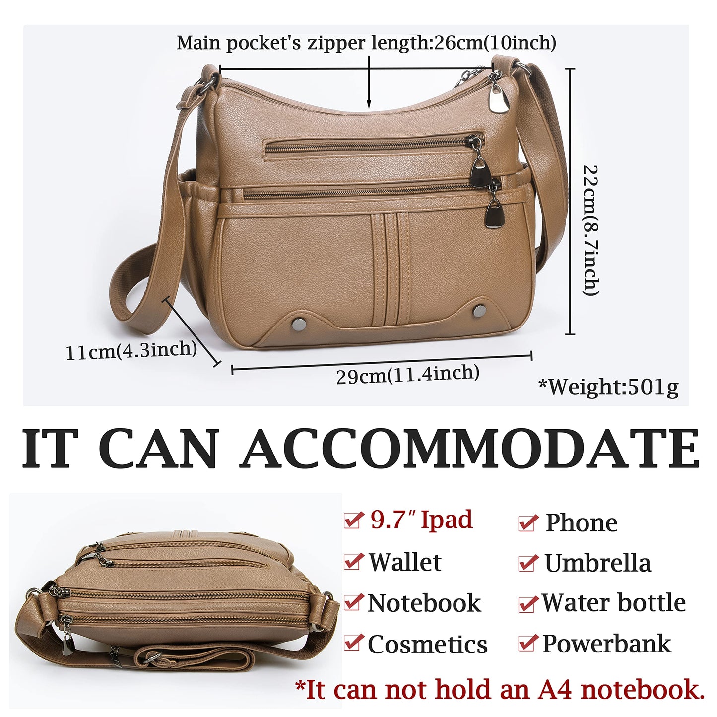 Women Soft PU Leather Shoulder Handbag Multi Pocket Crossbody Bag Ladies Medium Roomy Purses Fashion Tote Top Handle Satchel