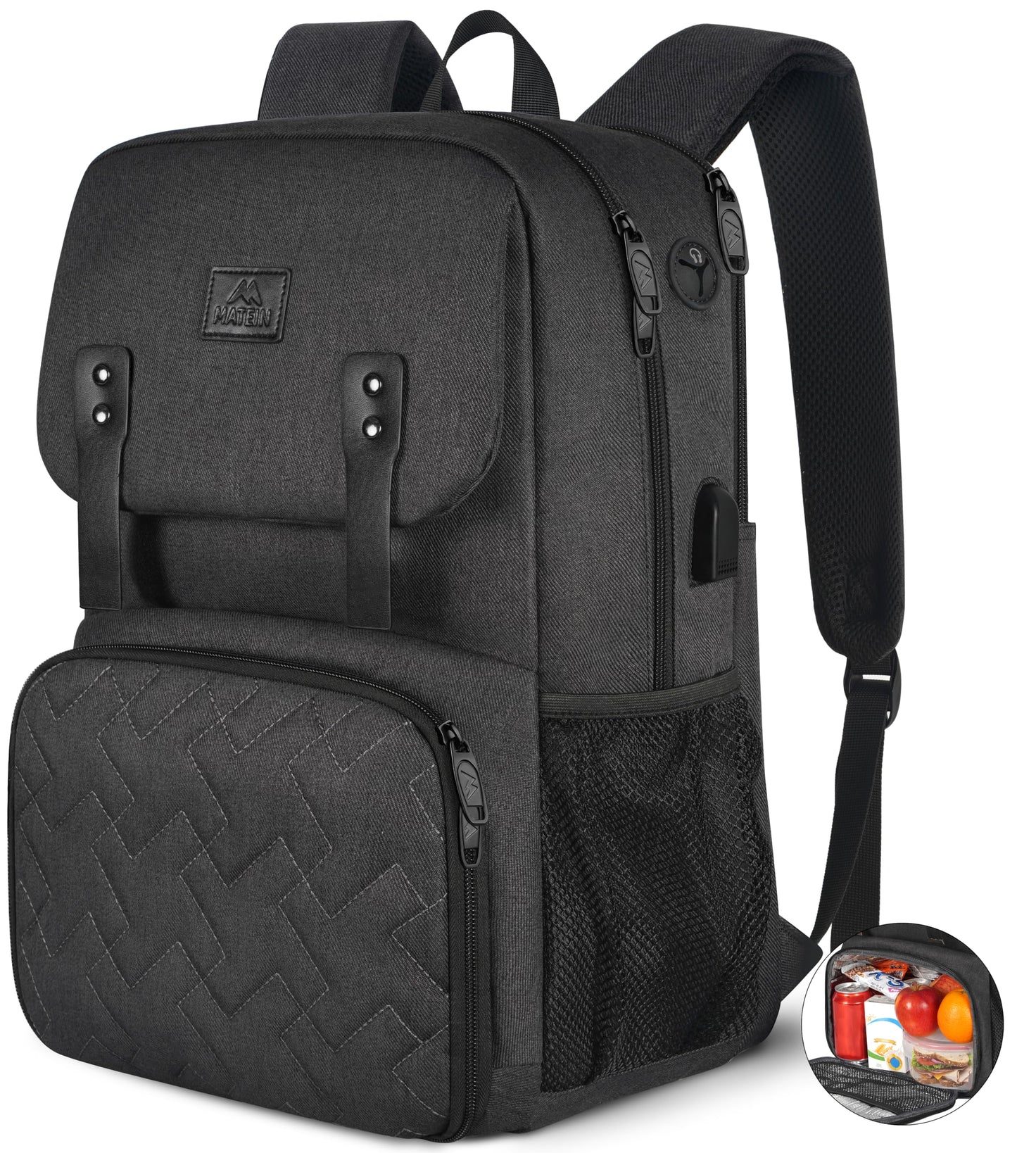 MATEIN Lunch Backpack with Cooler Compartment, 15.6 Inch Insulated Lunchbox Backpacks with USB Port for Men Work, Water Resistant Lunch Bag Travel Laptop Dackpack for College Business, Gifts for Women