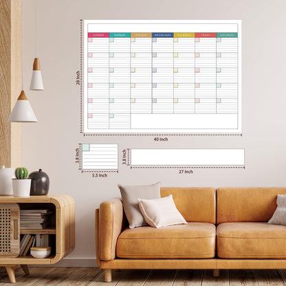 Large Dry Erase Calendar for Wall - Undated Dry Erase Calendar, Erasable Laminated Calendar for Wall with 8 Round Stickers, 40" x 28", Monthly Calendar for Office, Home, Classroom - Colorful