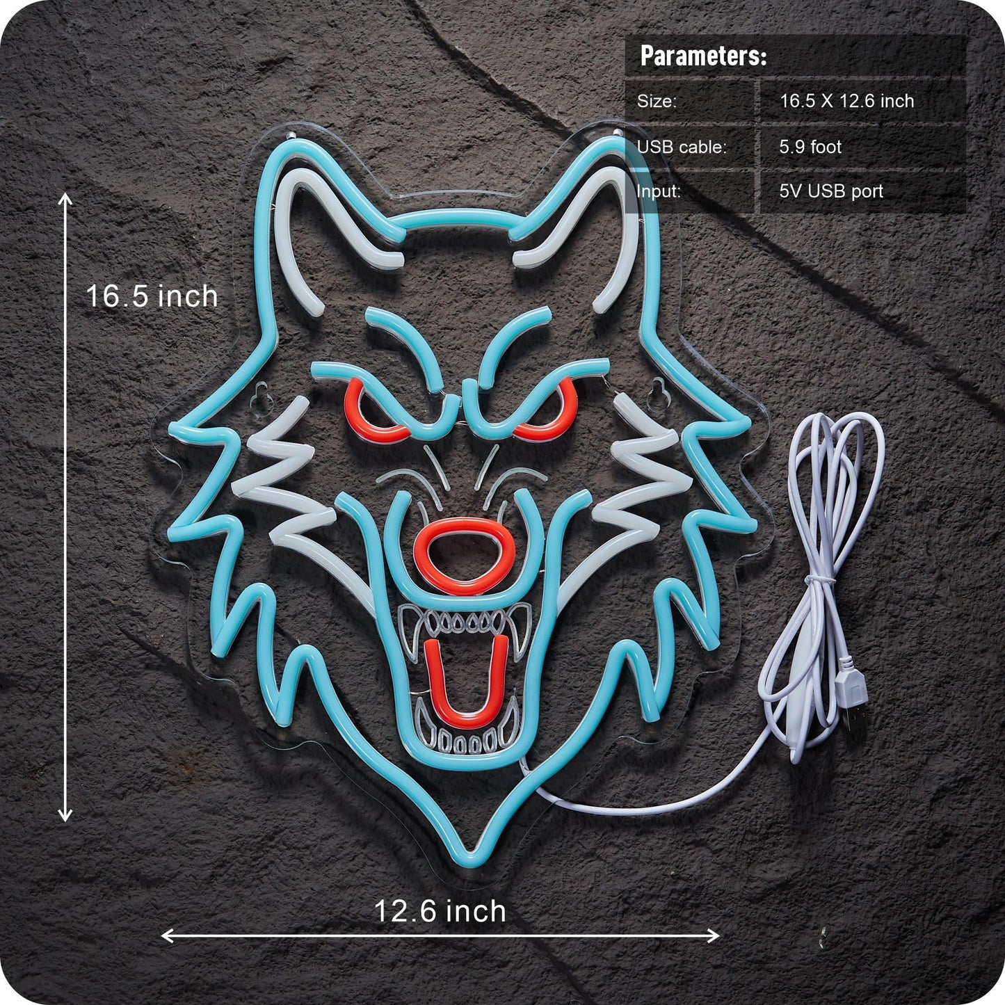 Wolf Neon Sign Wolf LED Light USB Powered Dimmeable Animal Wall Decor Christmas Birthday Gifts for Boys Men Bedroom Living Room Man Cave Home Decoration (Blue Wolf)